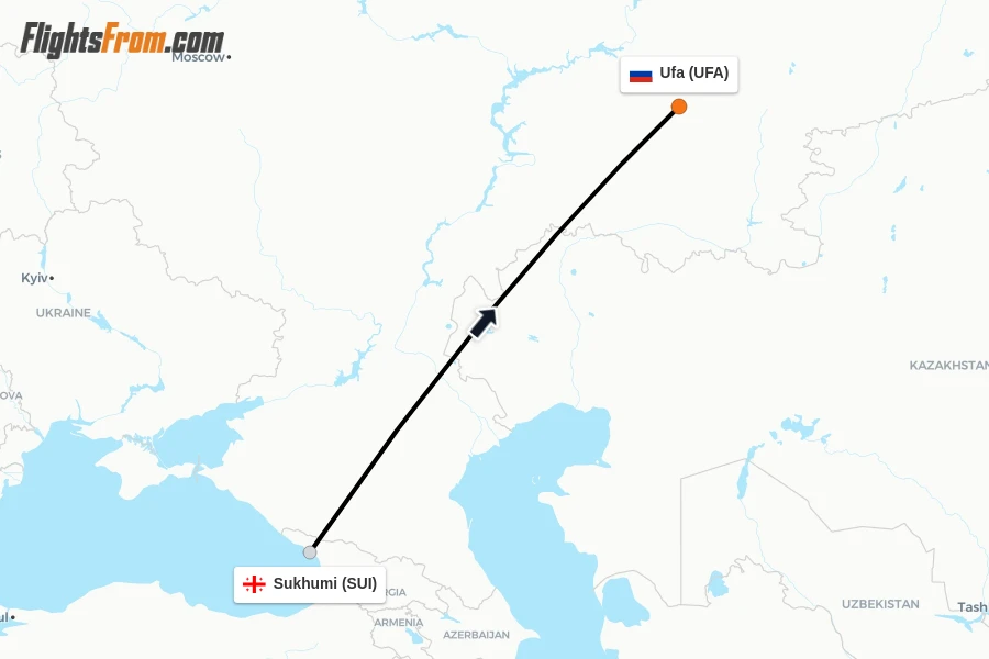 Flights from Sukhumi to Ufa route map