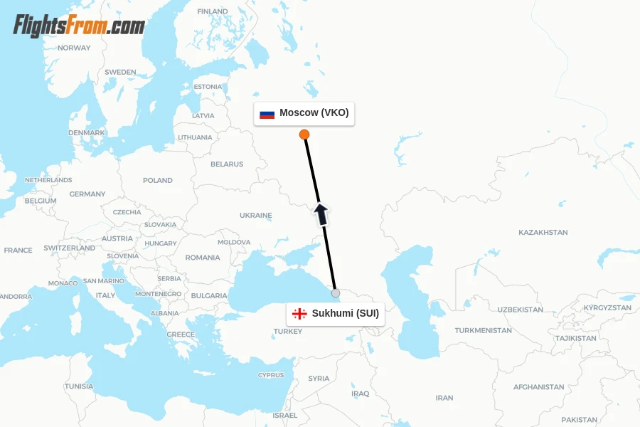 Flights from Sukhumi to Moscow route map