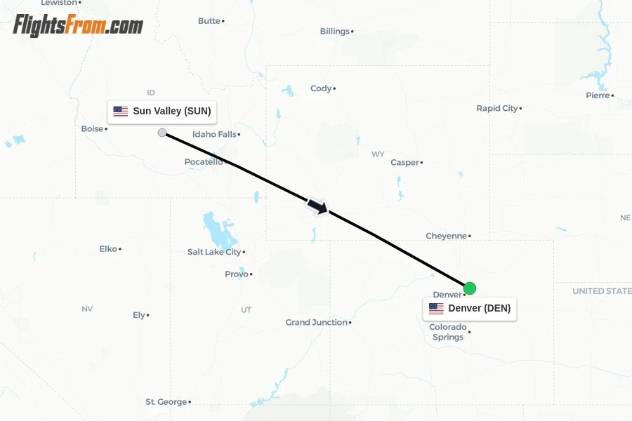 Flights from Sun Valley to Denver route map