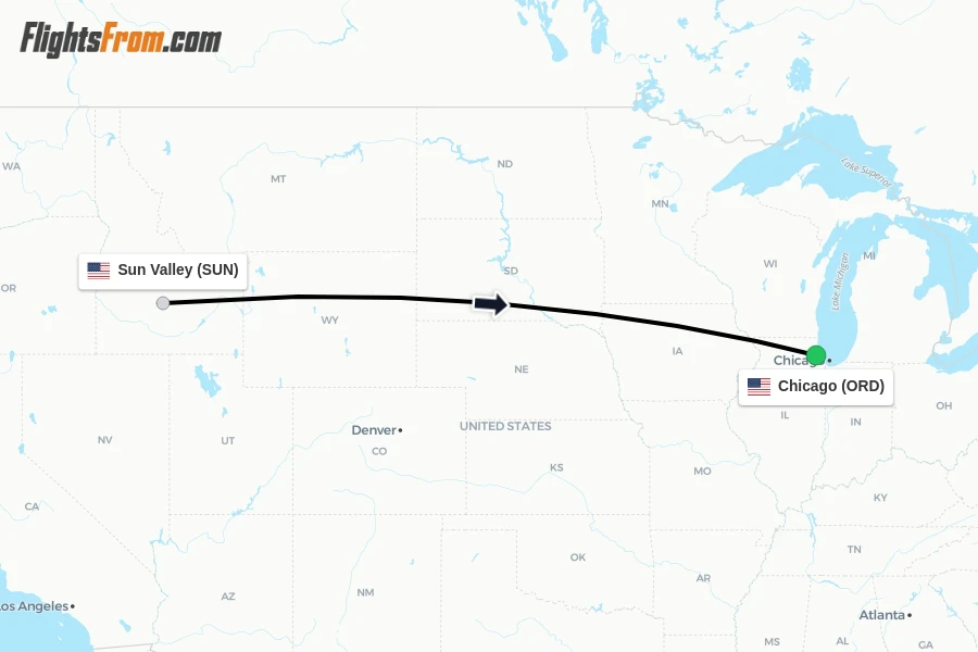 Flights from Sun Valley to Chicago route map
