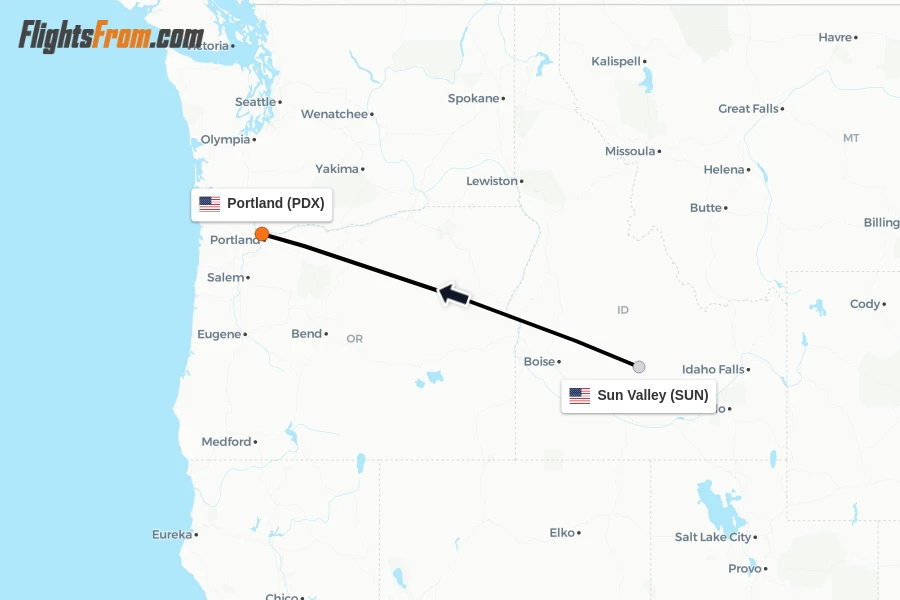 Flights from Sun Valley to Portland route map