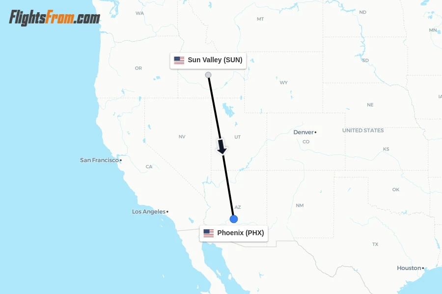 Flights from Sun Valley to Phoenix route map