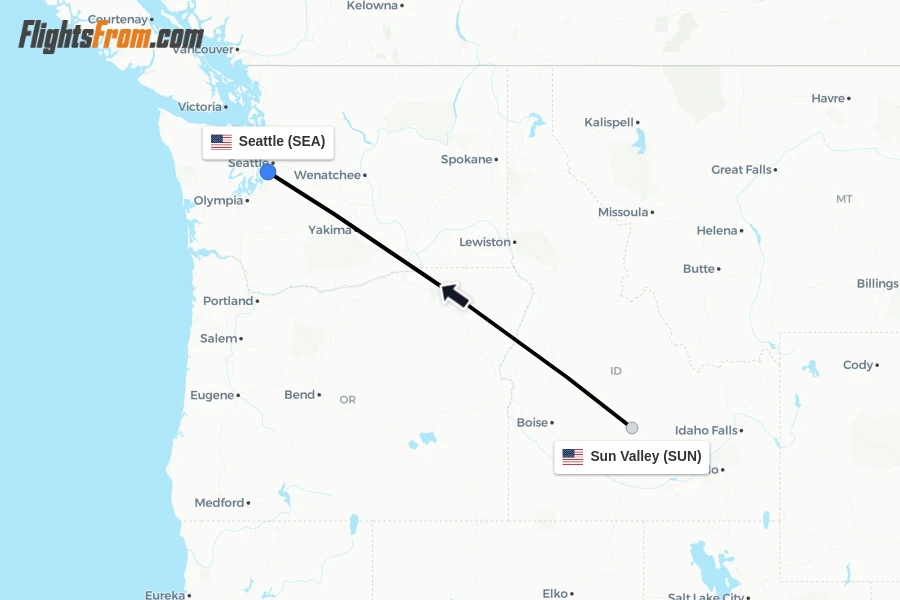 Flights from Sun Valley to Seattle route map