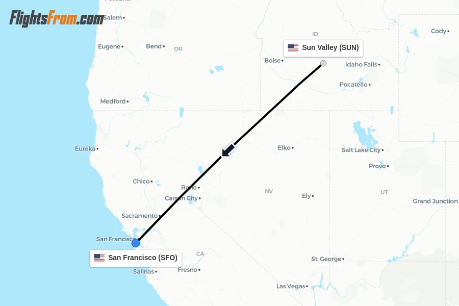 Flights from Sun Valley to San Francisco route map