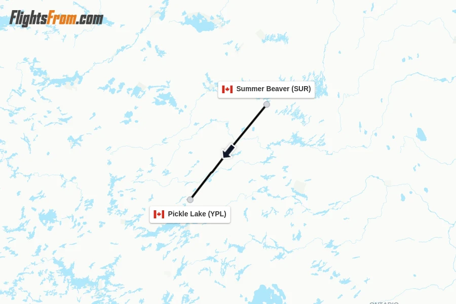 Flights from Summer Beaver to Pickle Lake route map