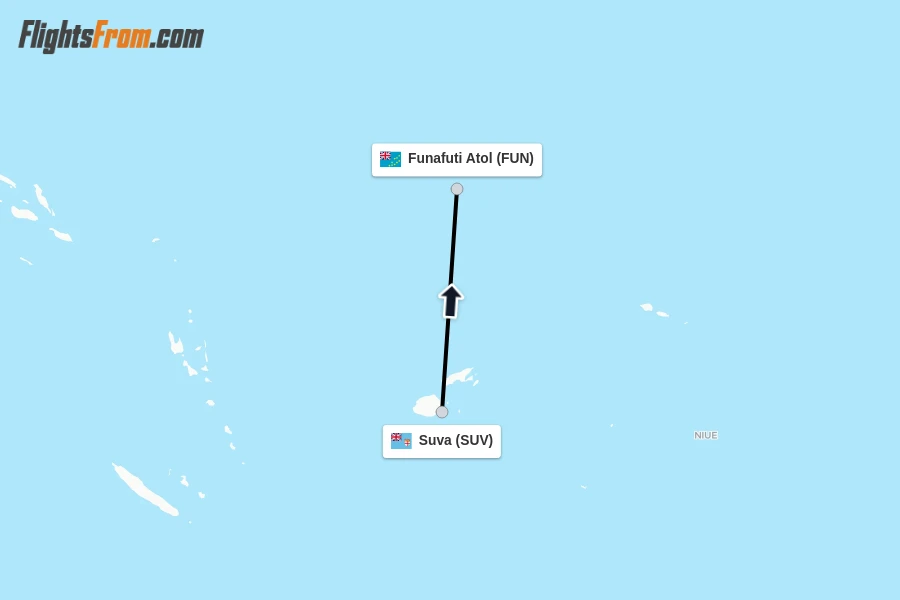 Flights from Suva to Funafuti Atol route map