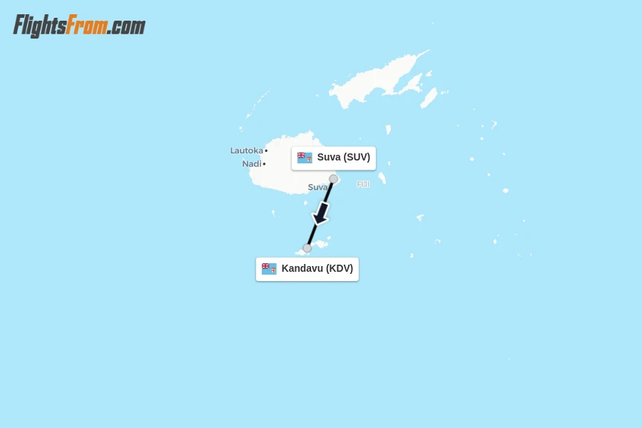 Flights from Suva to Kandavu route map