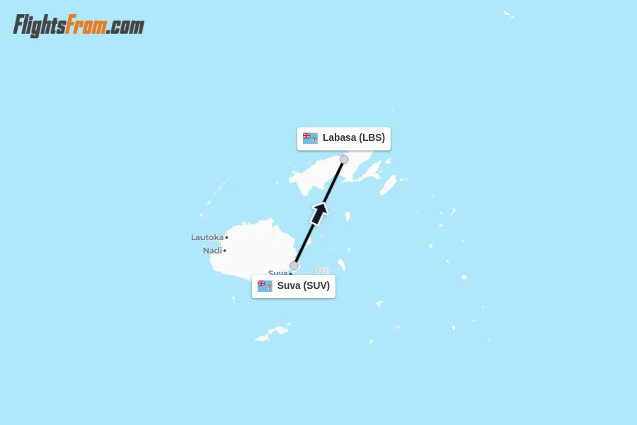 Flights from Suva to Labasa route map