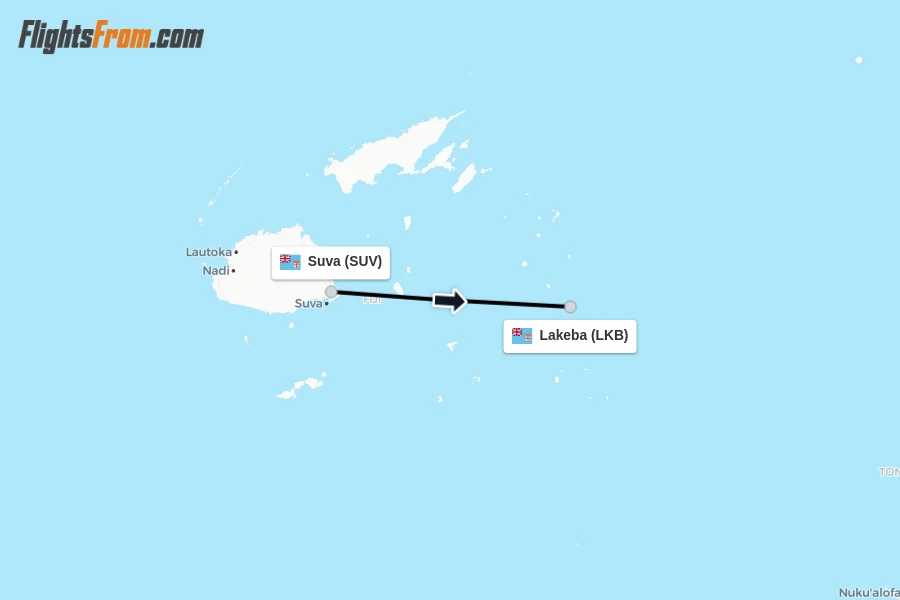 Flights from Suva to Lakeba route map