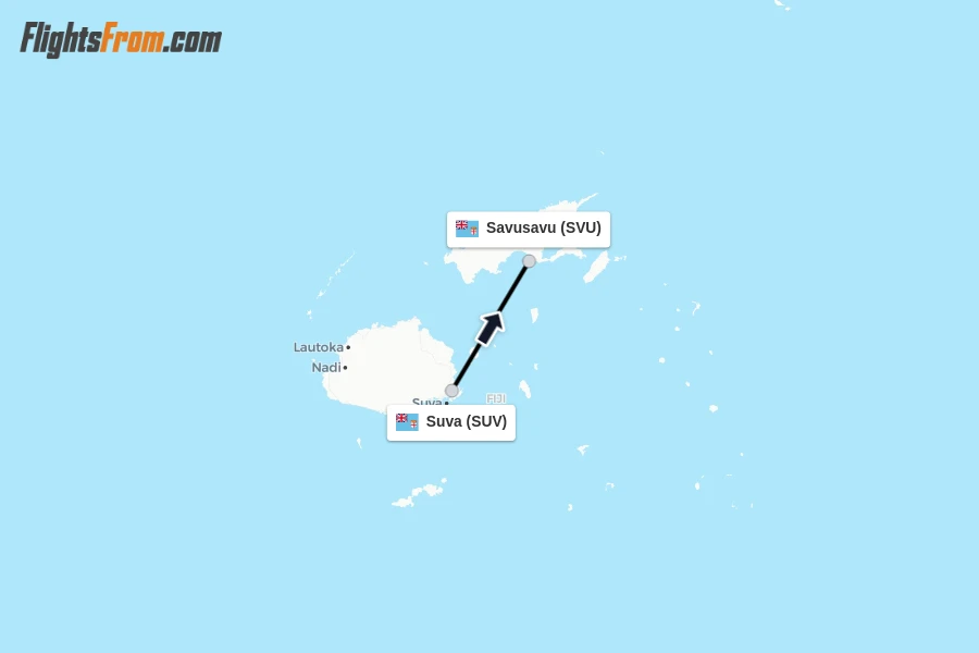 Flights from Suva to Savusavu route map