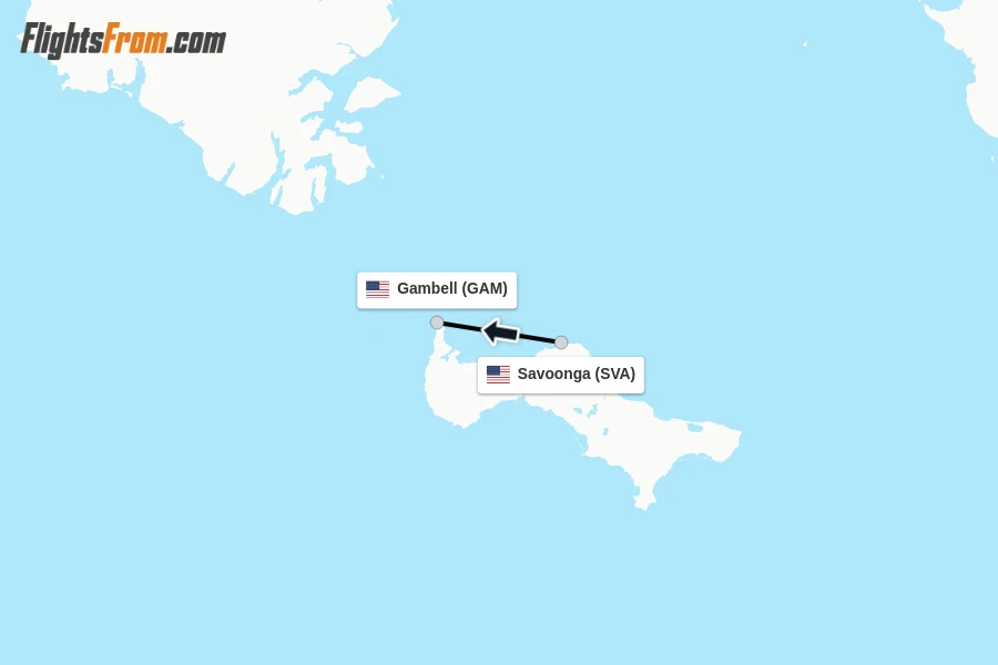 Flights from Savoonga to Gambell route map