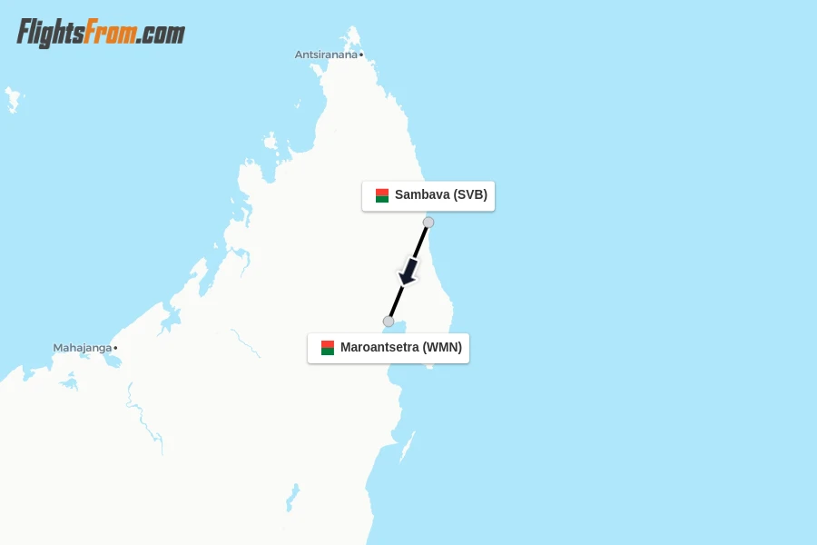 Flights from Sambava to Maroantsetra route map