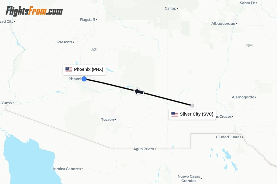 Flights from Silver City to Phoenix route map