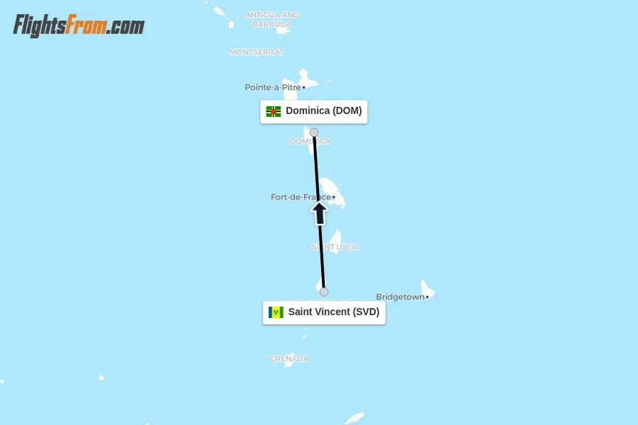 Flights from Saint Vincent to Dominica route map