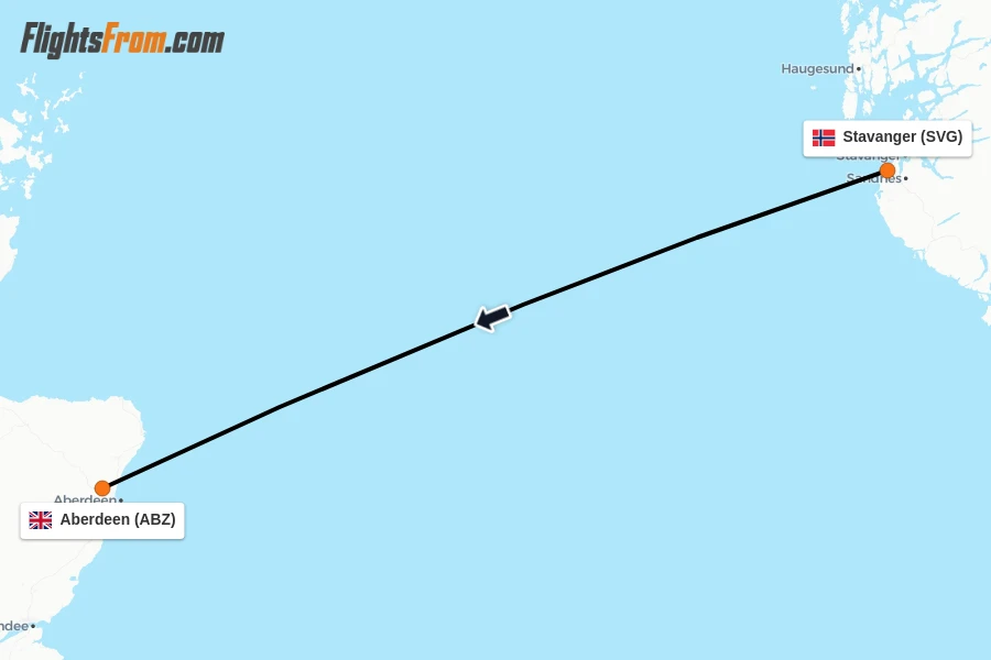 Flights from Stavanger to Aberdeen route map