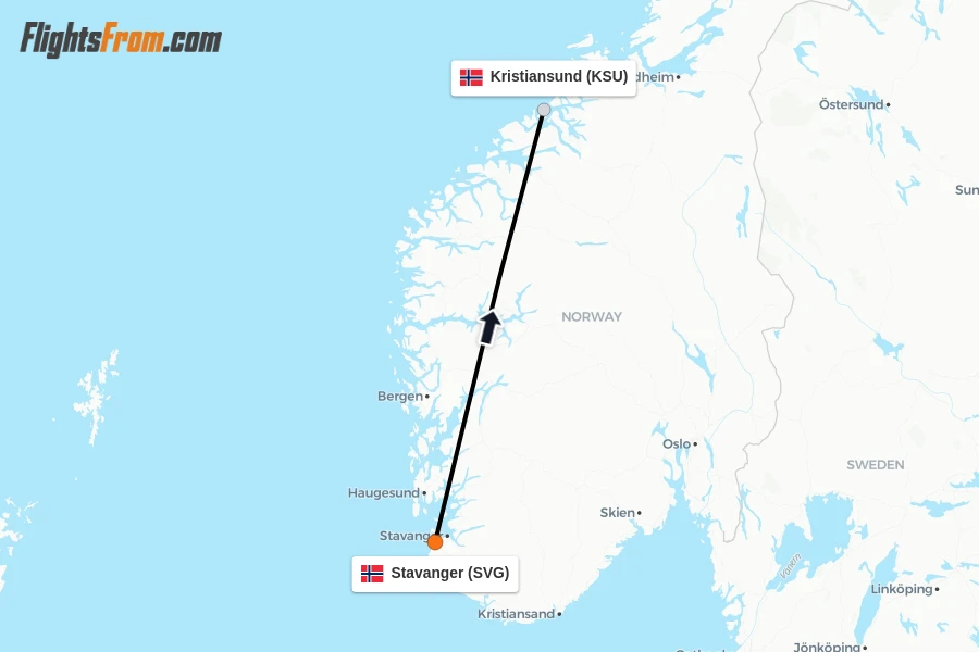 Flights from Stavanger to Kristiansund route map