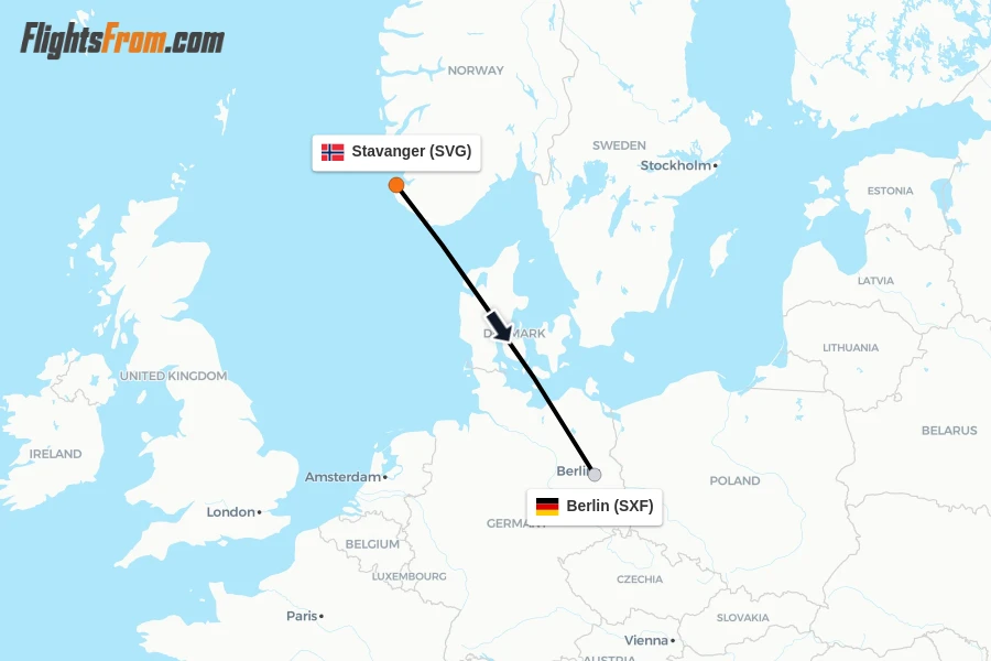 Flights from Stavanger to Berlin route map