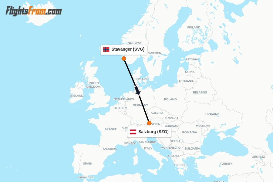 Flights from Stavanger to Salzburg route map