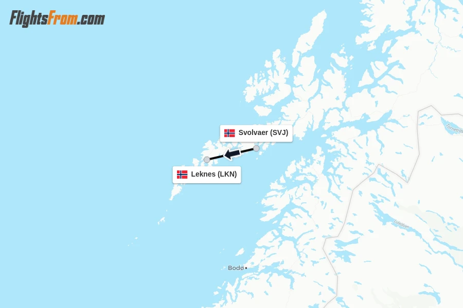 Flights from Svolvaer to Leknes route map