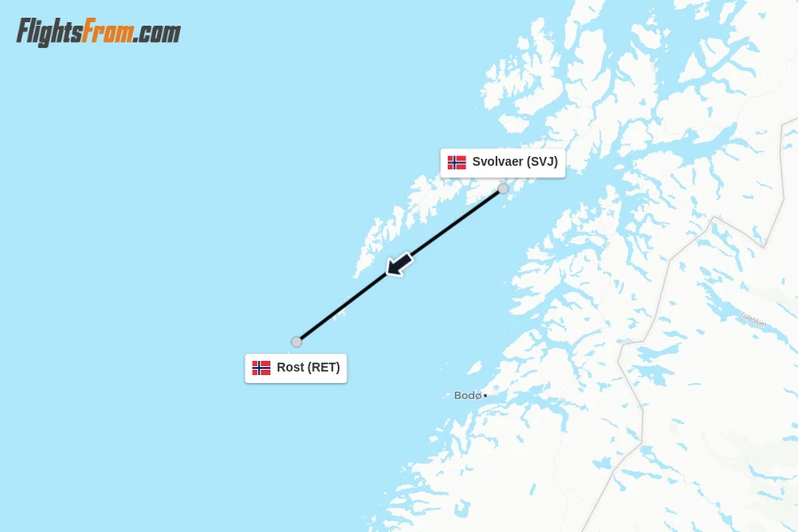 Flights from Svolvaer to Rost route map