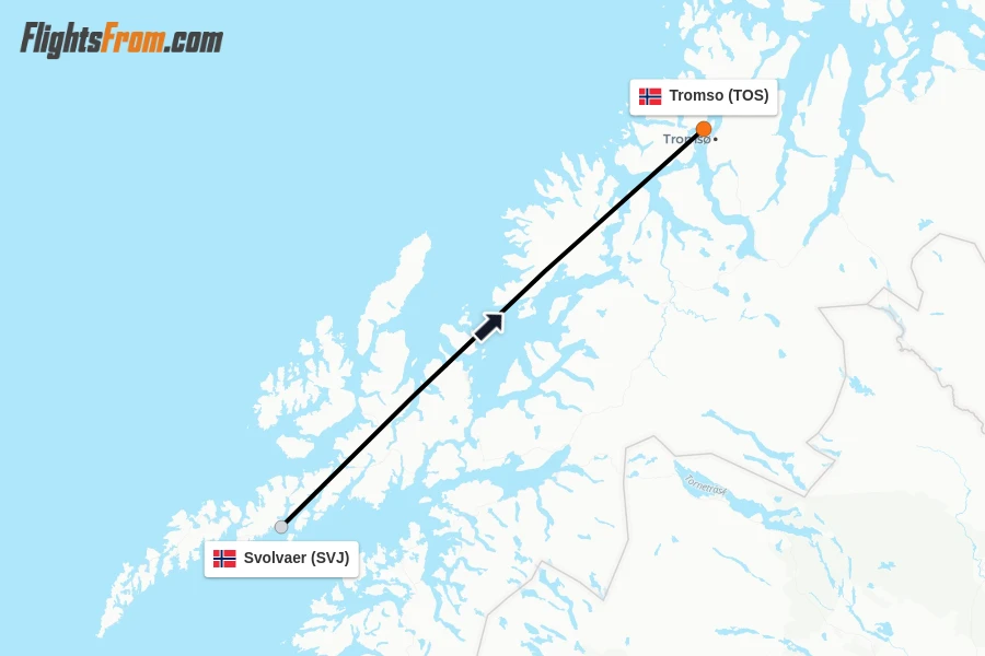 Flights from Svolvaer to Tromso route map
