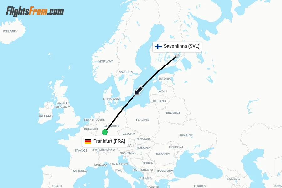 Flights from Savonlinna to Frankfurt route map