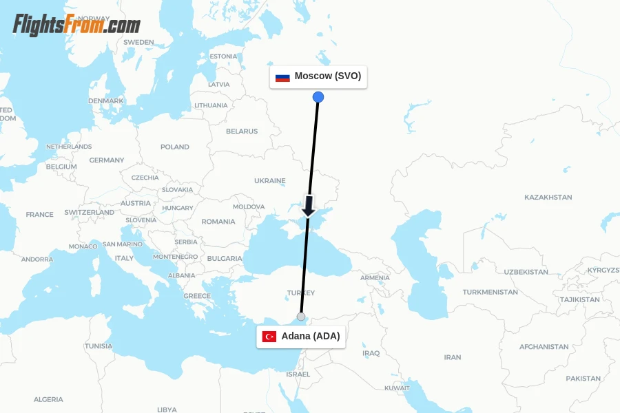 Flights from Moscow to Adana route map