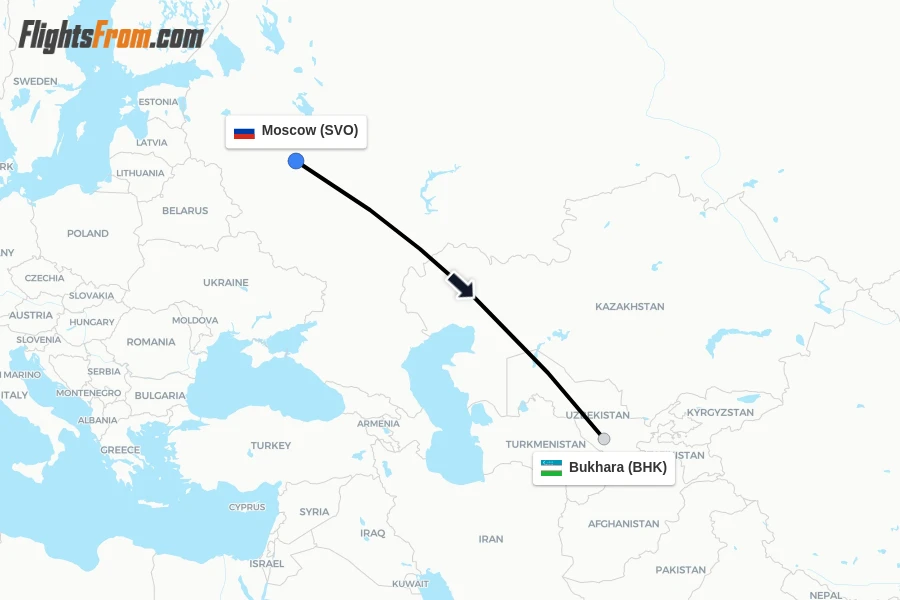 Flights from Moscow to Bukhara route map