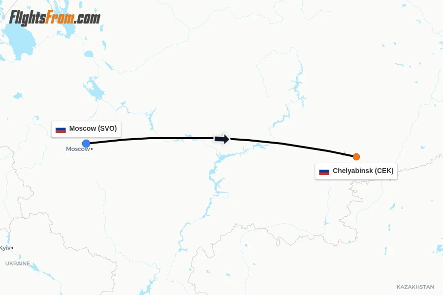 Flights from Moscow to Chelyabinsk route map