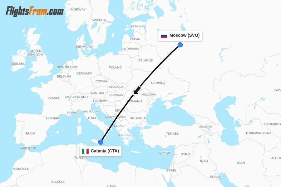 Flights from Moscow to Catania route map