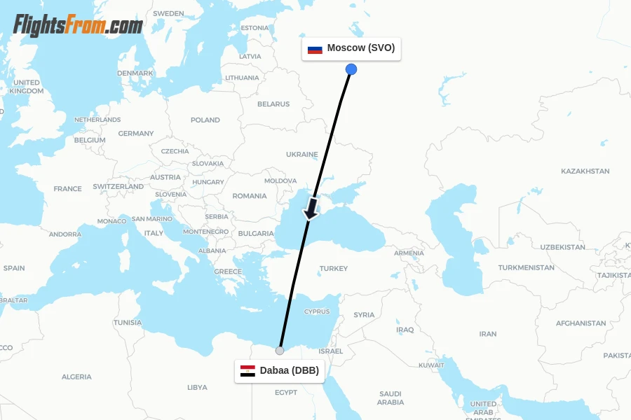 Flights from Moscow to Dabaa route map