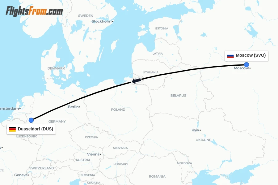 Flights from Moscow to Dusseldorf route map
