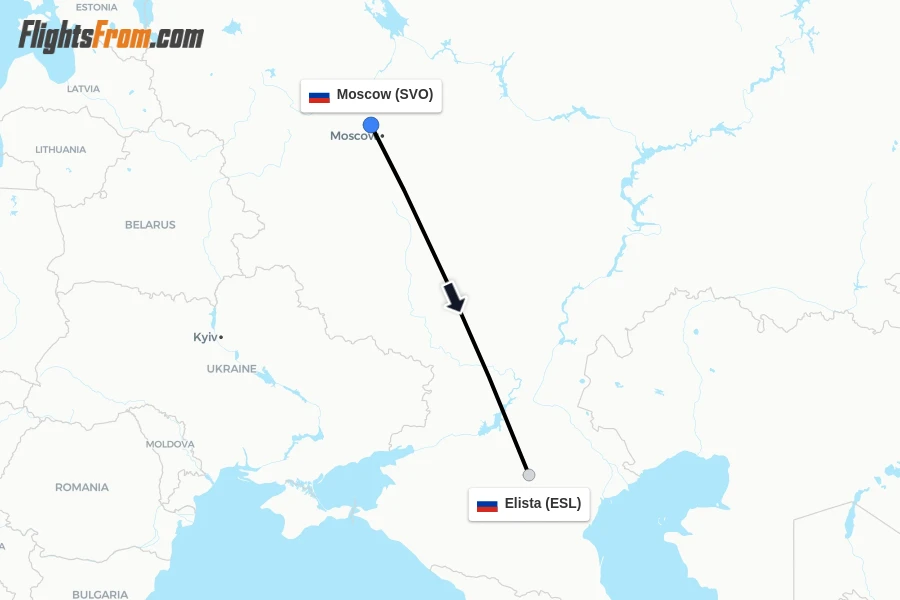 Flights from Moscow to Elista route map
