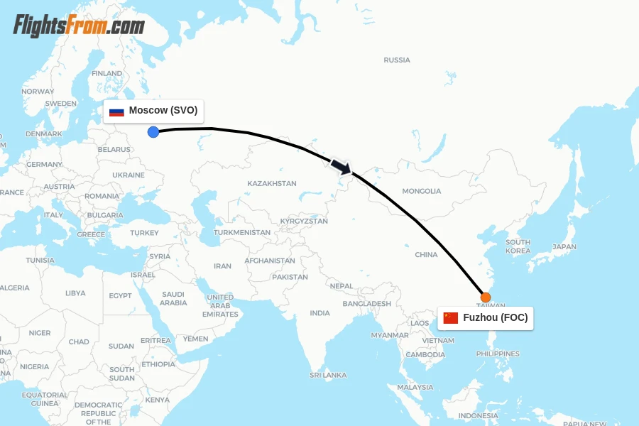 Flights from Moscow to Fuzhou route map