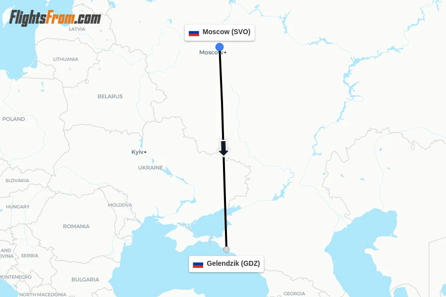 Flights from Moscow to Gelendzik route map