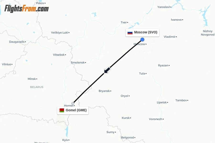 Flights from Moscow to Gomel route map