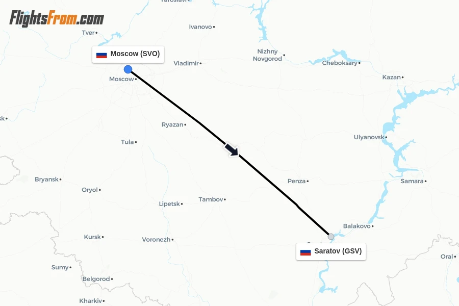 Flights from Moscow to Saratov route map