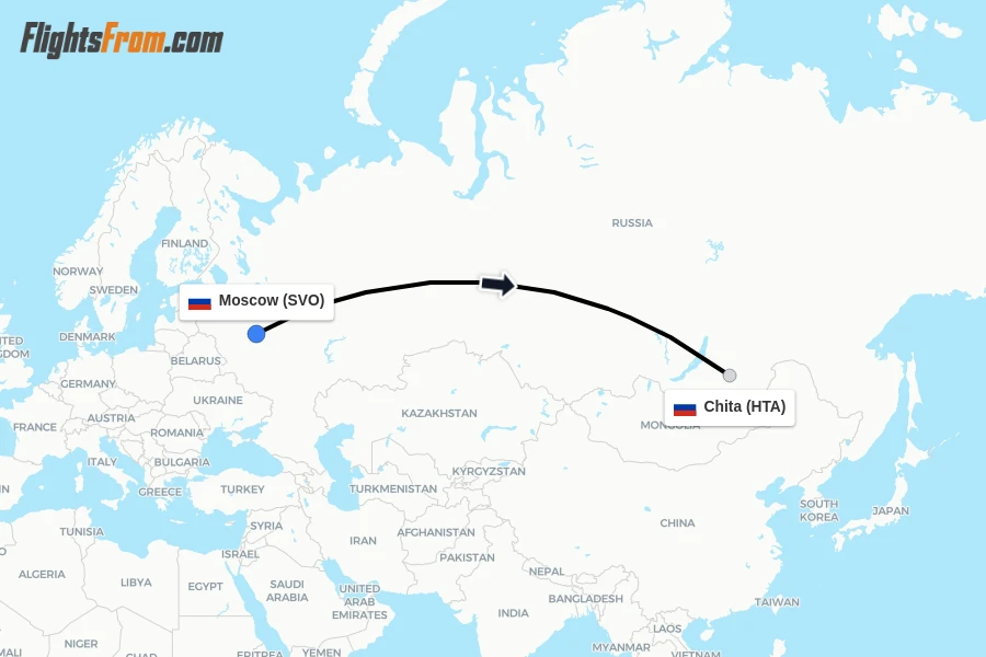 Flights from Moscow to Chita route map