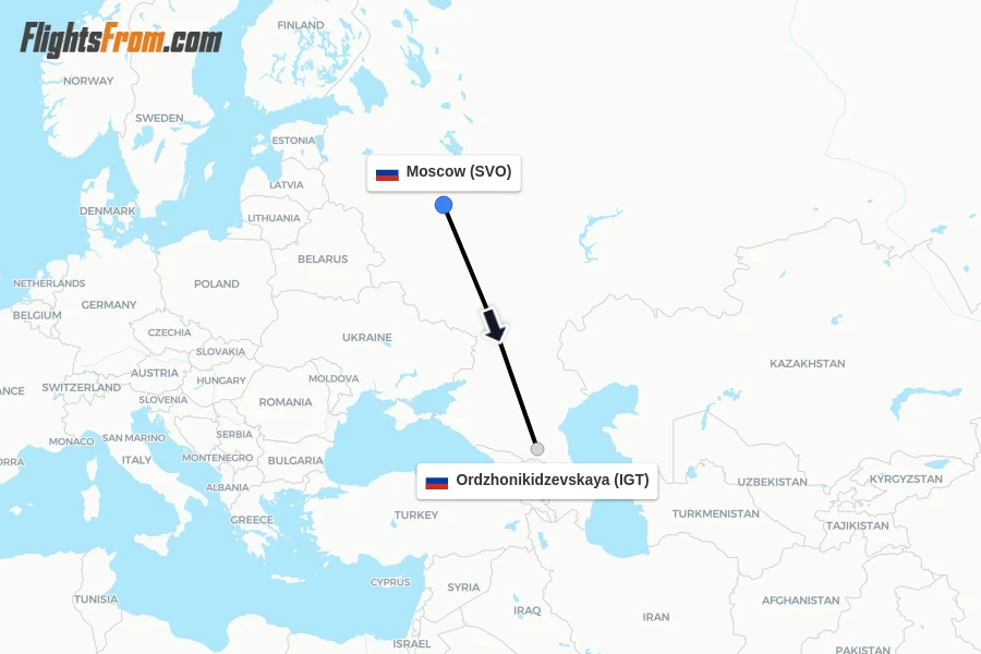 Flights from Moscow to Ordzhonikidzevskaya route map