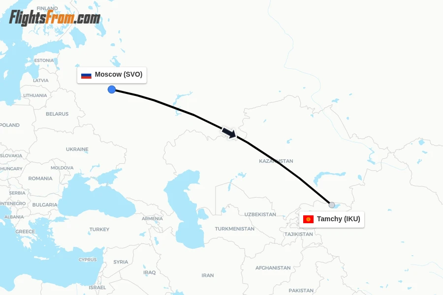Flights from Moscow to Tamchy route map