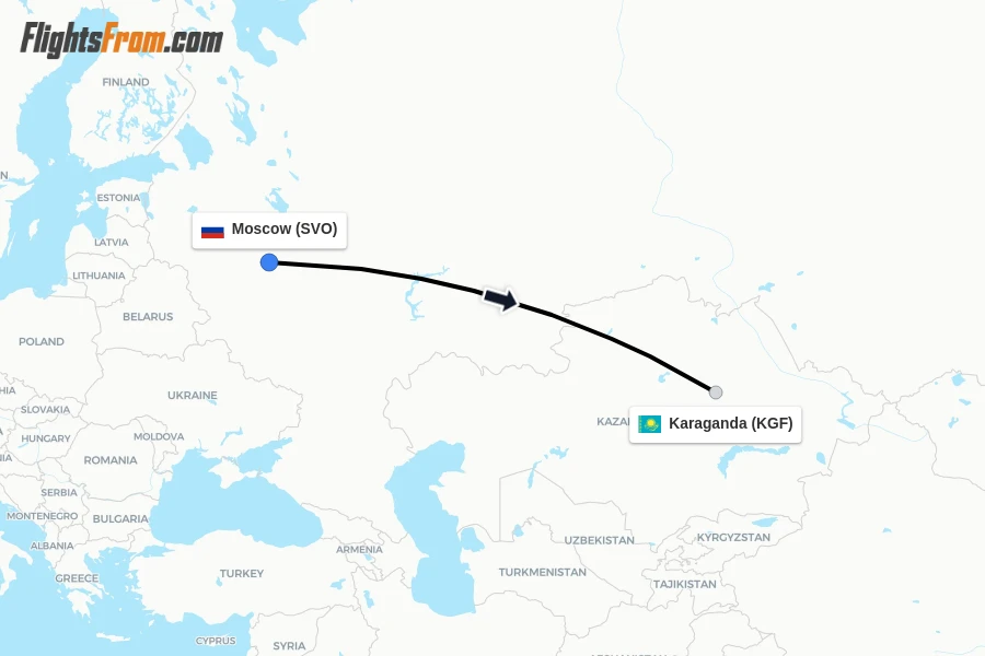 Flights from Moscow to Karaganda route map