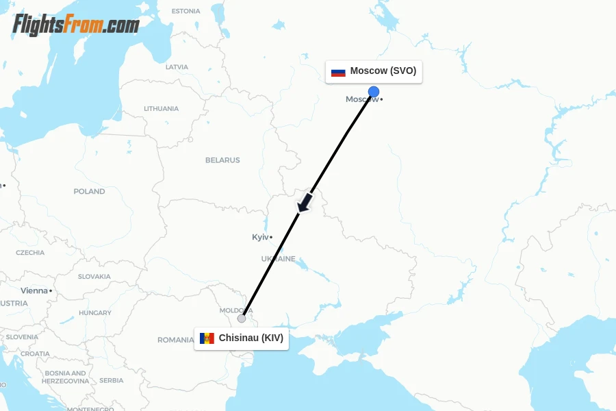 Flights from Moscow to Chisinau route map