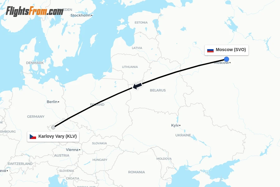 Flights from Moscow to Karlovy Vary route map