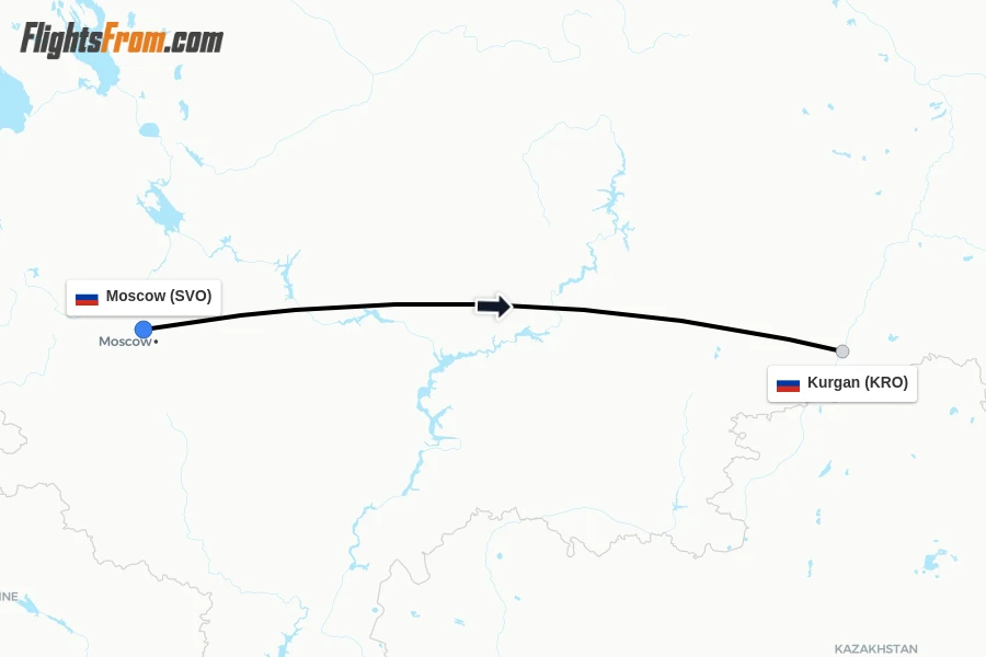 Flights from Moscow to Kurgan route map