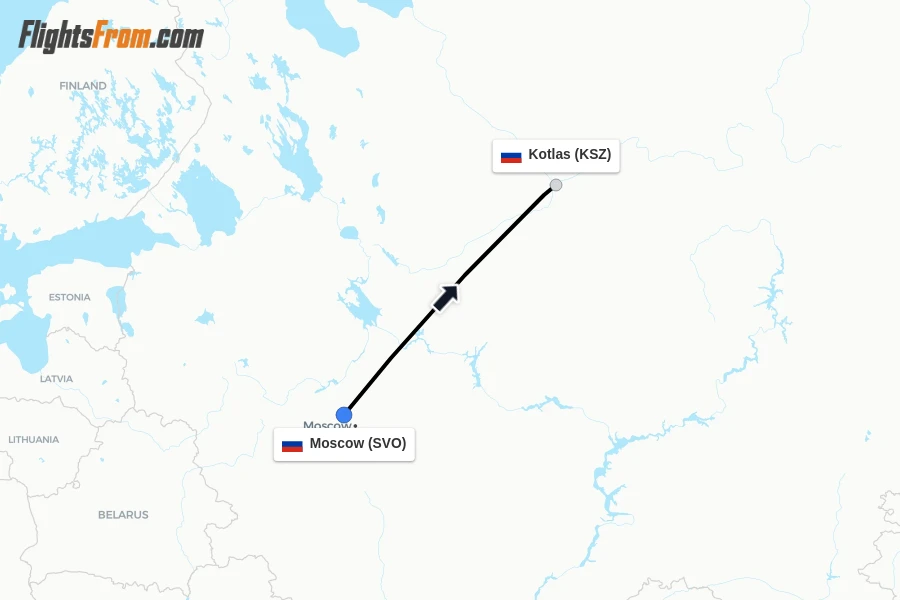 Flights from Moscow to Kotlas route map