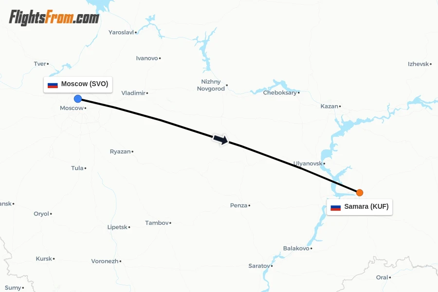 Flights from Moscow to Samara route map