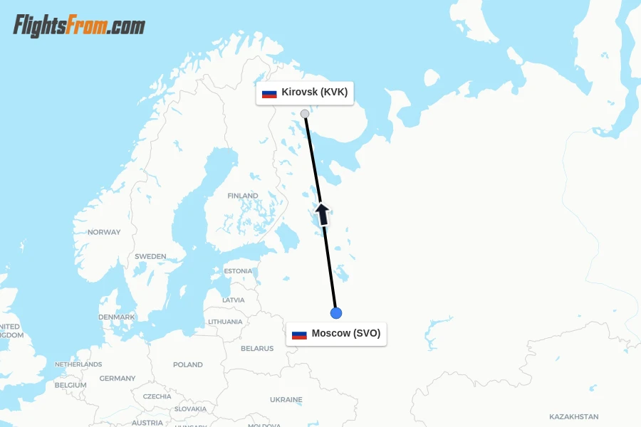 Flights from Moscow to Kirovsk route map
