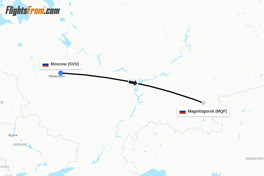 Flights from Moscow to Magnitogorsk route map