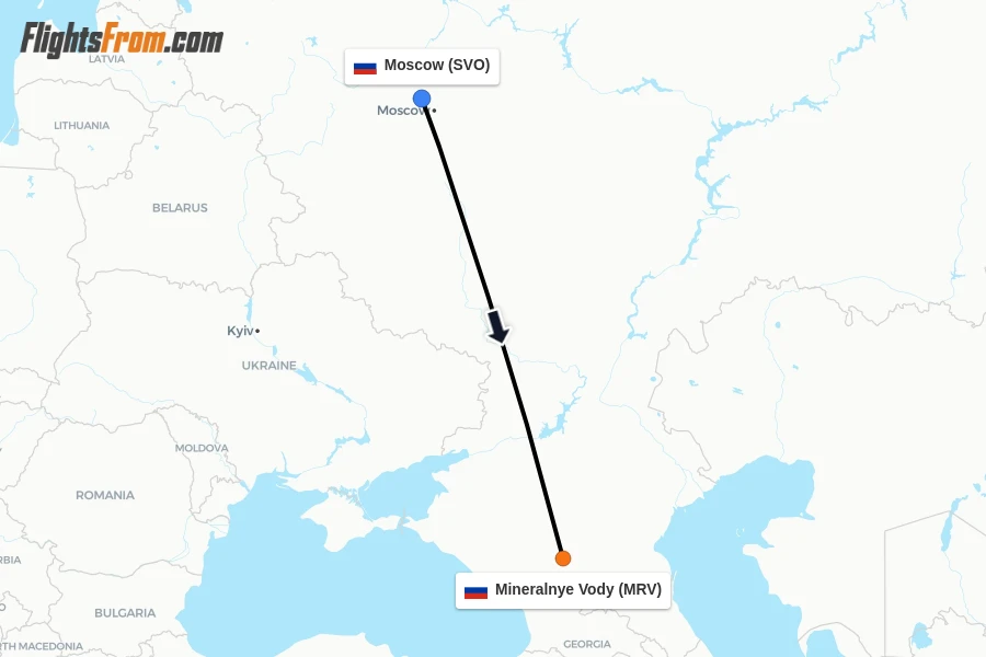 Flights from Moscow to Mineralnye Vody route map