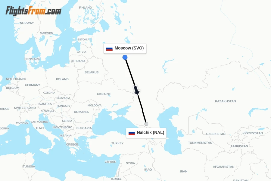 Flights from Moscow to Nalchik route map